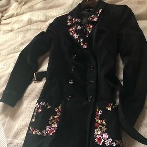 Rare Betsy Johnson Black Floral Embroid Corduroy